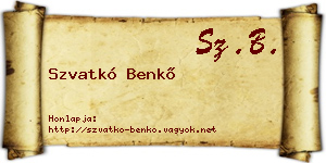 Szvatkó Benkő névjegykártya